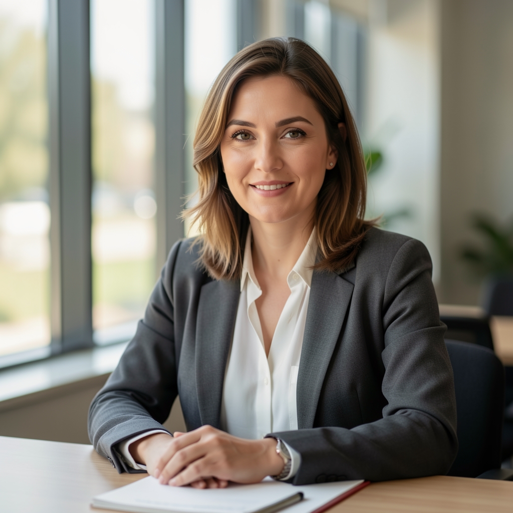 Editorial portrait of a nutrition writer at a desk, soft natural light from a window behind, minimal background, professional and approachable